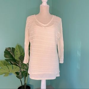 Cream knit top over cami